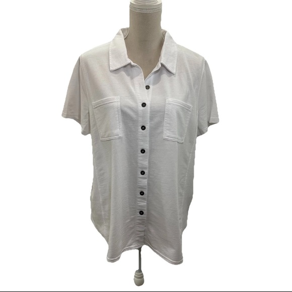 NWT Jane Delancey Vintage Look Button Up Top Womens XL Terry White Short Sleeve - Picture 1 of 8